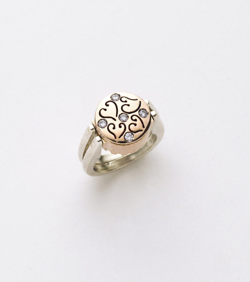 Anello Reverse in Oro e Argento <br> Pietra centrale 12mm - immagine 2