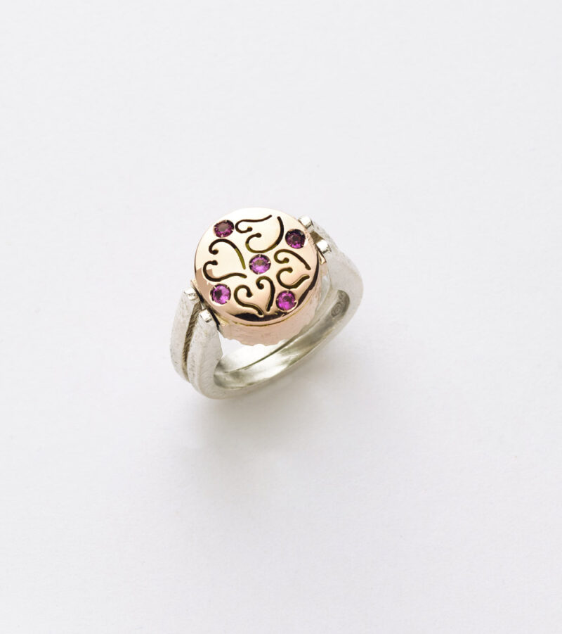 Anello Reverse in Oro e Argento <br> Pietra centrale 12mm - immagine 2