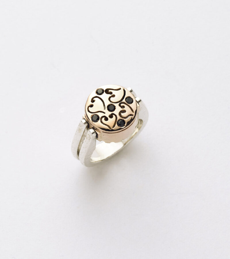 Anello Reverse in Oro e Argento <br> Pietra centrale 12mm - immagine 2