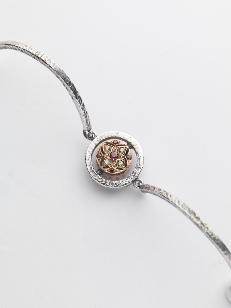 Bracciale Reverse in Oro e Argento <br> Pietra centrale 10mm - immagine 2