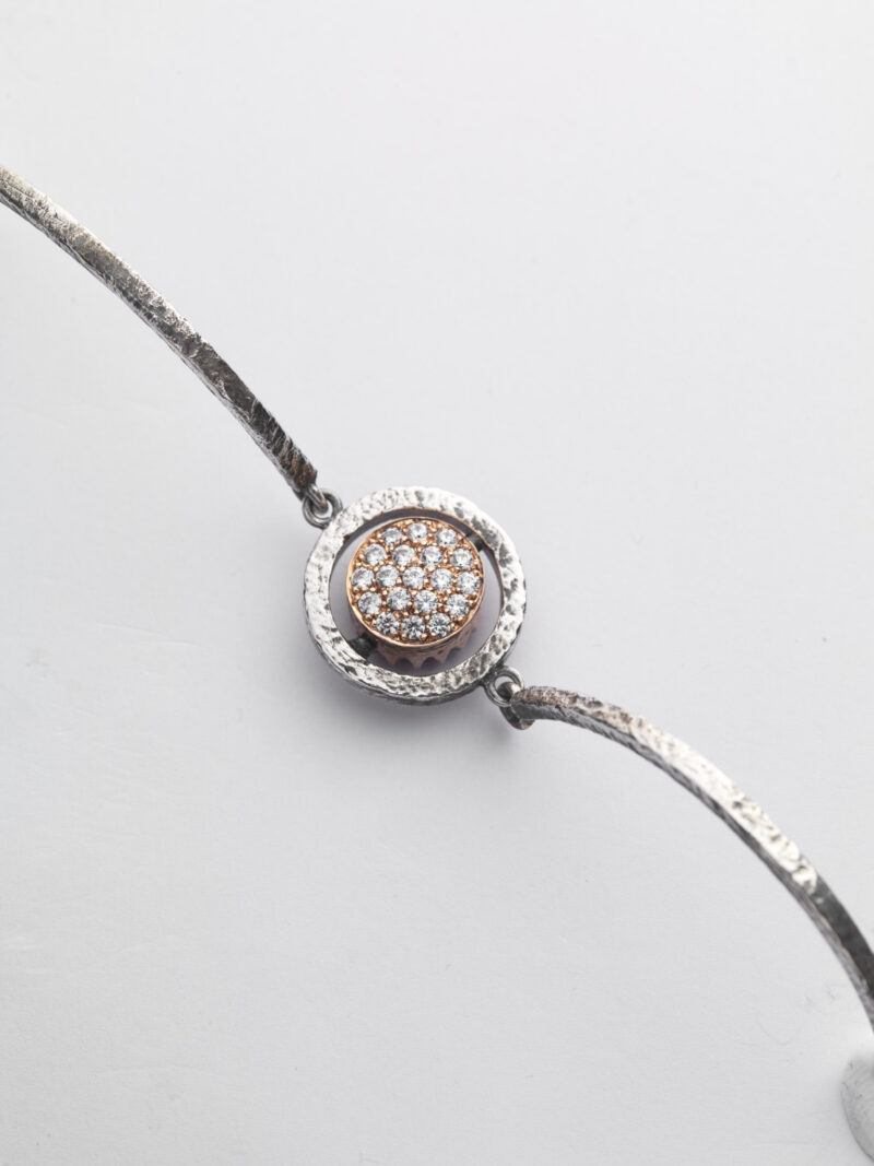 Bracciale Reverse in Oro e Argento <br> Pietra centrale 10mm - immagine 2
