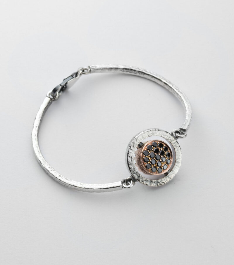 Bracciale Reverse in Oro e Argento <br> Pietra centrale 10mm - immagine 2
