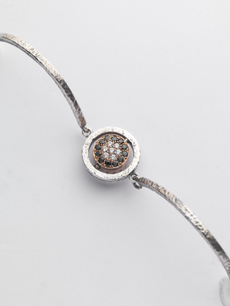 Bracciale Reverse in Oro e Argento <br> Pietra centrale 10mm - immagine 2