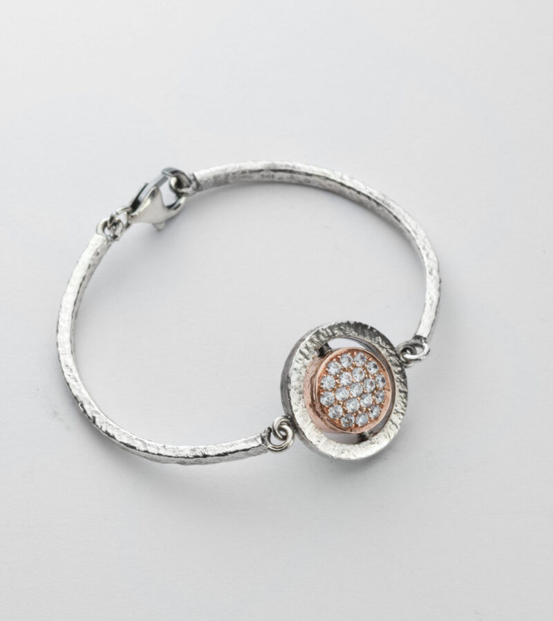 Bracciale Reverse in Oro e Argento <br> Pietra centrale 10mm - immagine 2