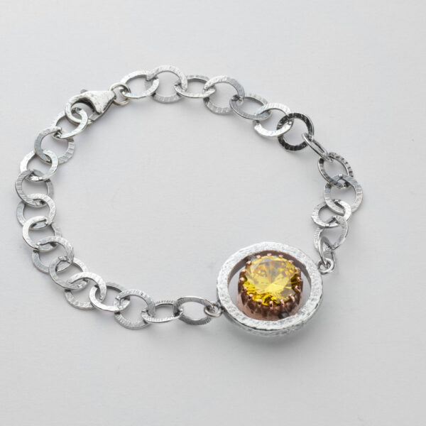 Bracciale Reverse in Oro e Argento <br> Pietra centrale 10mm