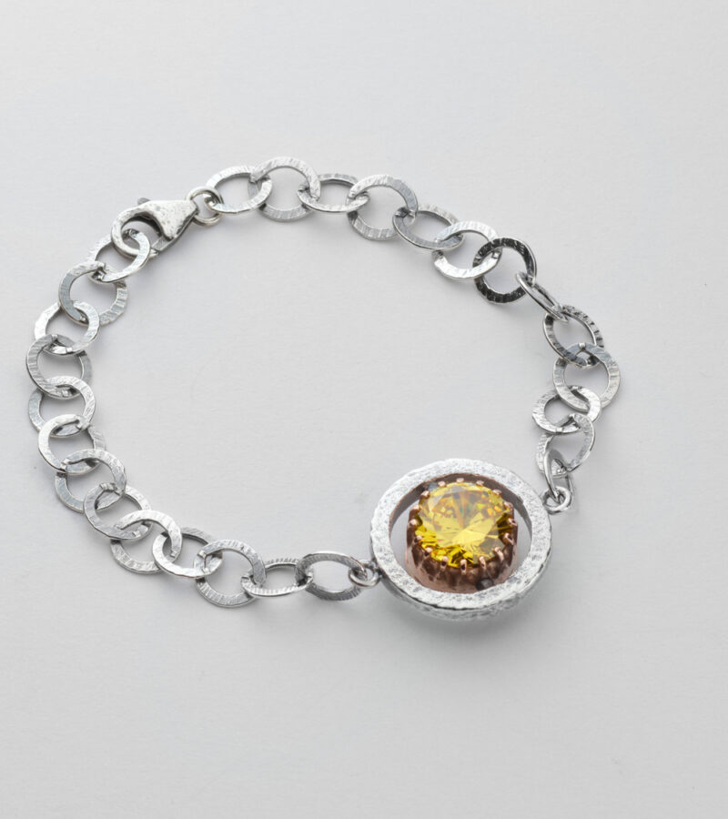 Bracciale Reverse in Oro e Argento <br> Pietra centrale 10mm