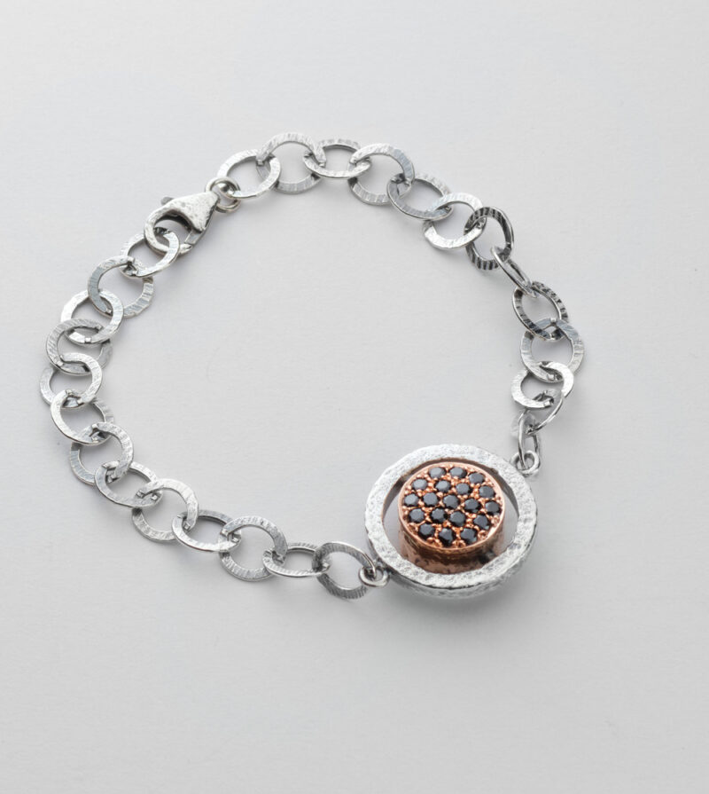 Bracciale Reverse in Oro e Argento <br> Pietra centrale 10mm - immagine 2