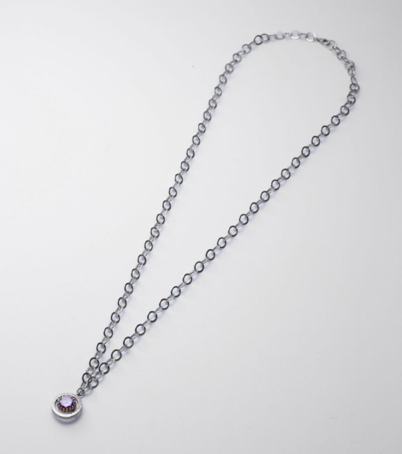 Collana Reverse in Oro e Argento <br> Pietra centrale 10mm